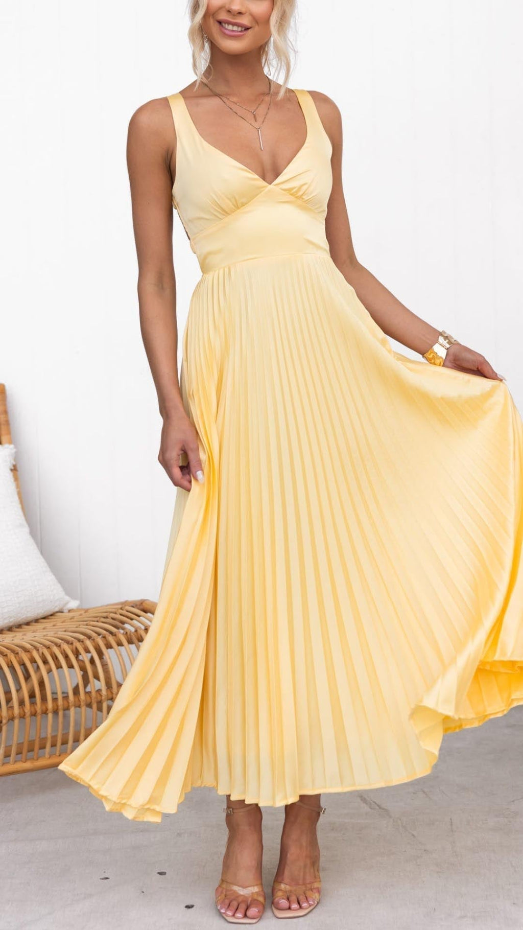Yellow Pleated Maxi Dress