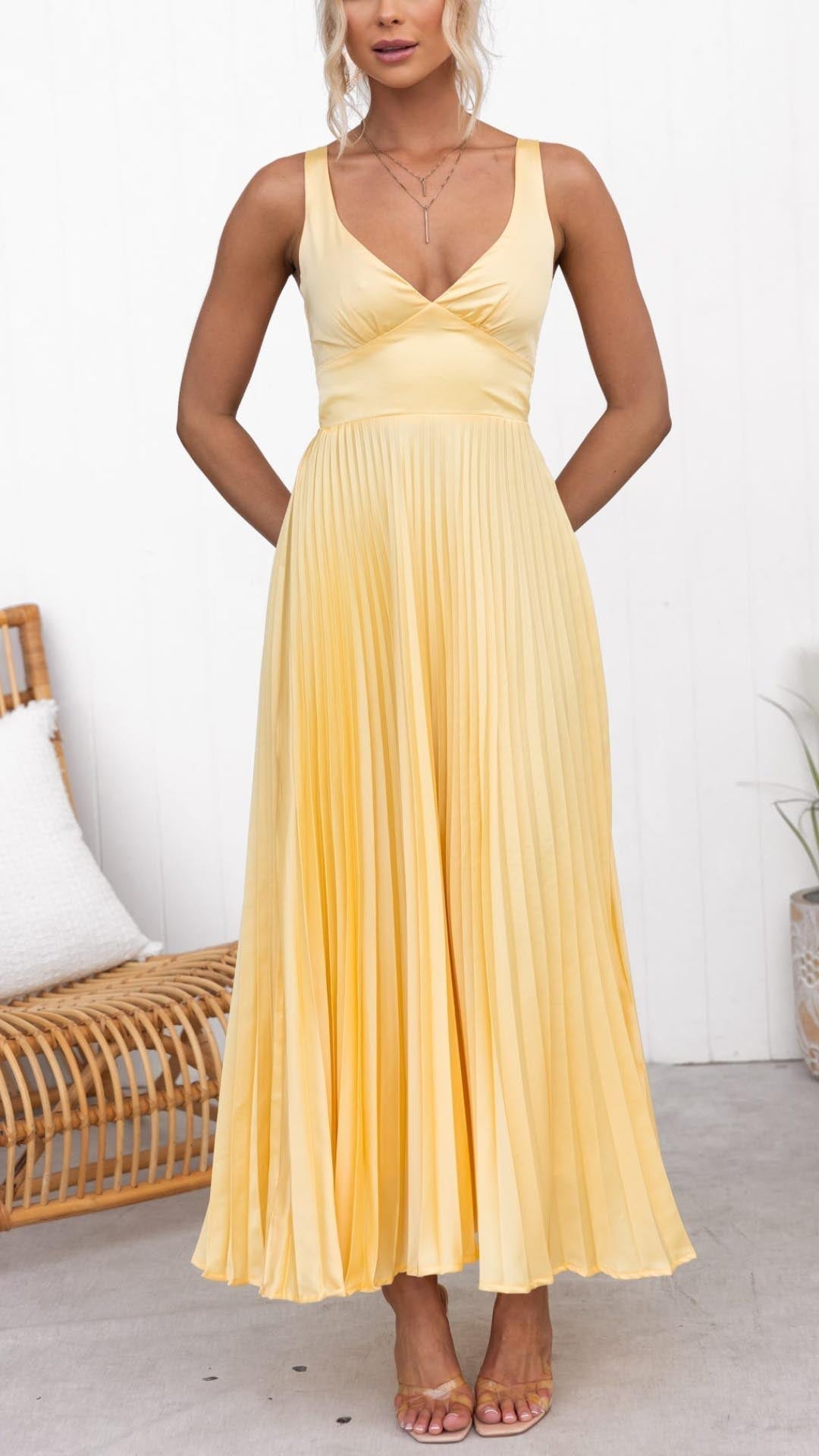 Yellow Pleated Maxi Dress