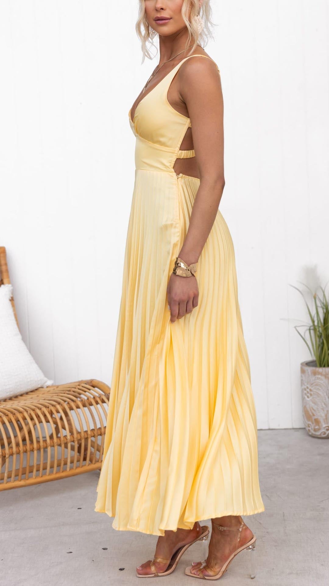 Yellow Pleated Maxi Dress