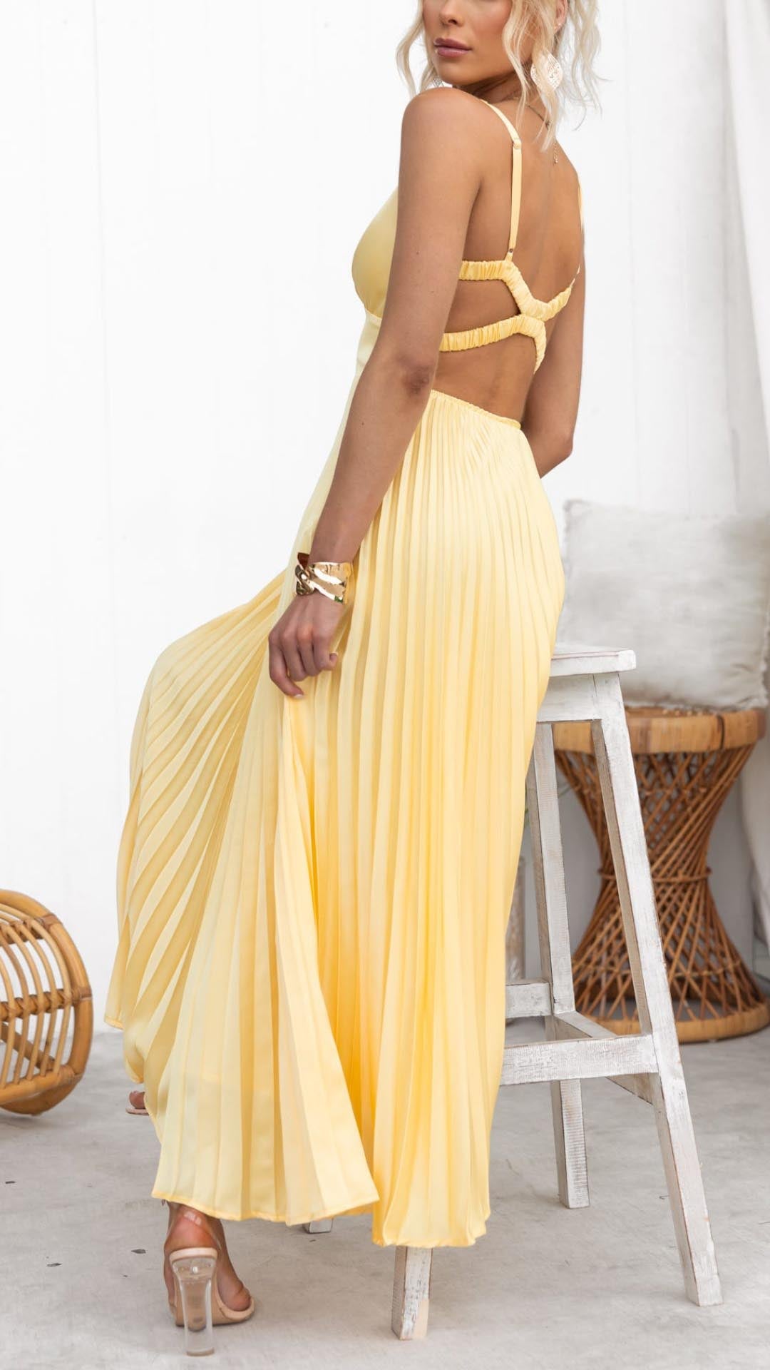 Yellow Pleated Maxi Dress