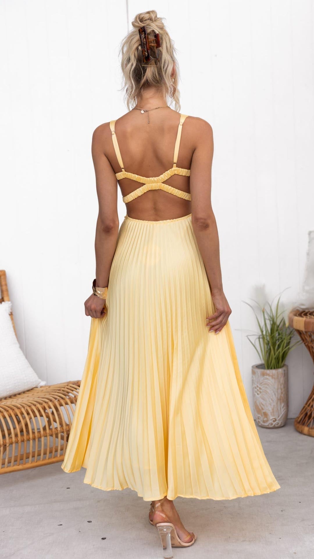 Yellow Pleated Maxi Dress
